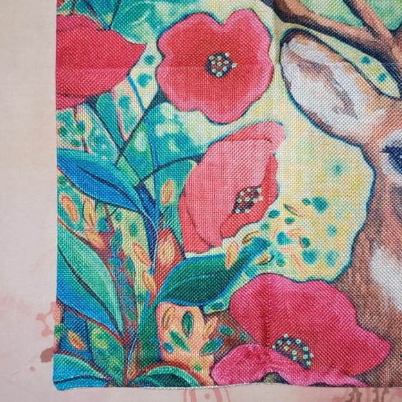 Deer Pillow Cover. Red Poppy Flower. Reindeer Leaf - Picture 5 of 12